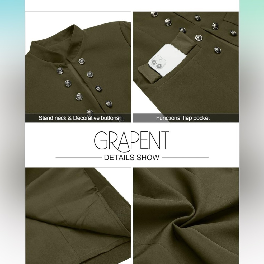 GRAPENT Women's Business Casual Buttons Pockets Open Front Blazer Suit Cardigan - Picture 5 of 8